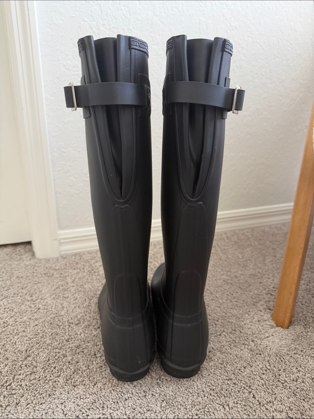 Hunter Matte Black Knee-High Rain Boots with Red Logo Trim - Picture 5 of 6